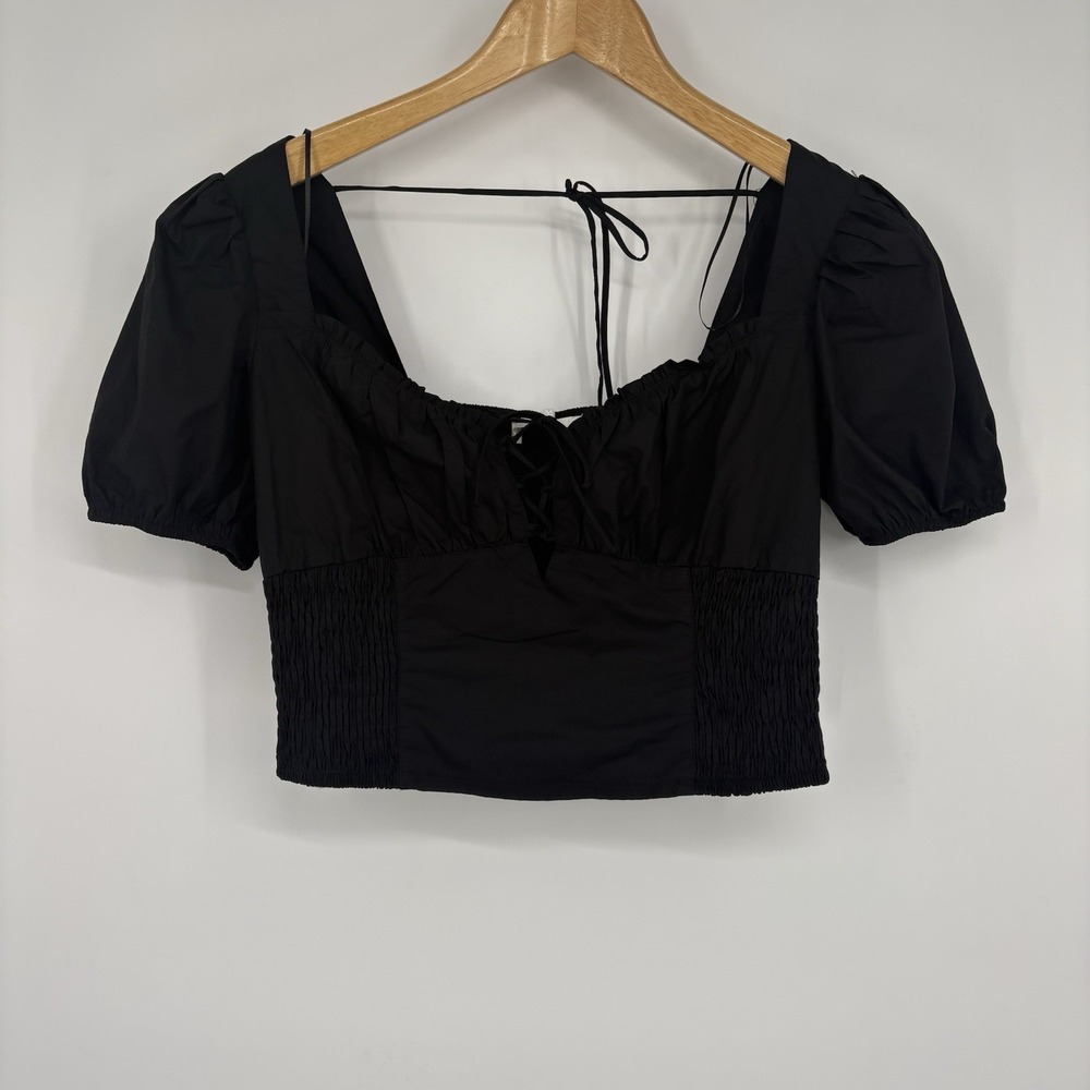 ASTR the Label Womens Cropped Puff Sleeve Top M Black Coquette Dark Fairy Go Out